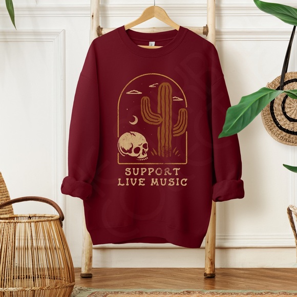 Support Live Music Skull Graphic Crewneck Sweatshirt - Picture 4 of 10